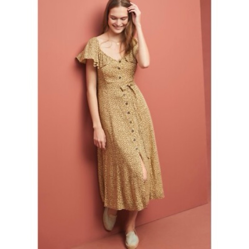Anthropologie Animal leopard print bolano Button Down midi dress womens size 4